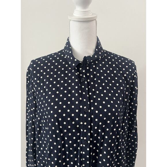 NEW H&M Divided Blue Polka Dot Long Sleeve Button Up Shirt Sz 14 - Picture 2 of 6